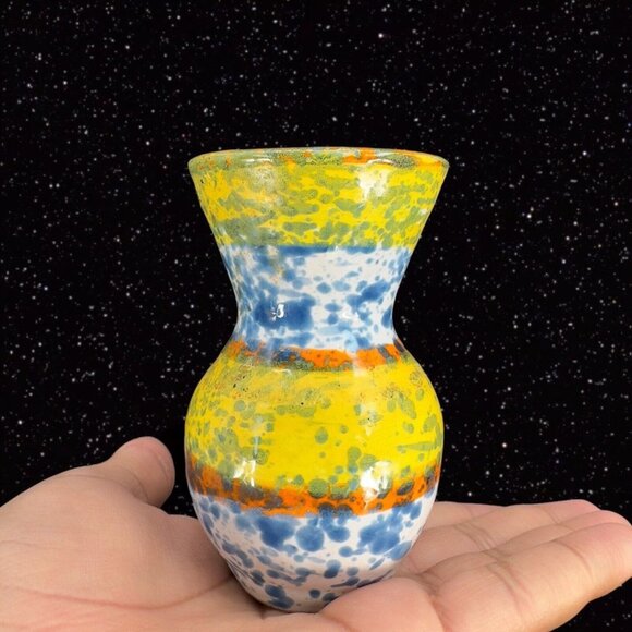 Italian Art Pottery Bud Vase Multicolor Ceramic Pottery Vase Speckled Glaze 4"T - Picture 1 of 11